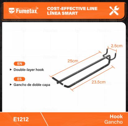 E1212-(Caja master 1 CTN=50 SKU)-(MOQ 1 SKU)-Gancho de doble capa
Longitud: 25 cm + 13.5 cm