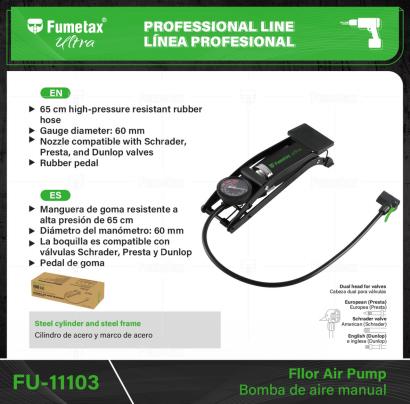 FU-11103-(Caja master 1 CTN=20 SKU)-(MOQ 1 SKU)-Bomba de pie de cilindro único
Manguera de goma resistente a alta presión de 65 cm