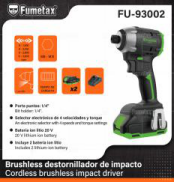FU-93002 (Caja master 6)(MOQ  1 pz=1 caja) Brushless destornillador de impacto Cordless brushless impact driver