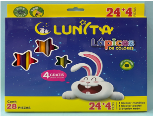 L100-28(Caja-72)LAPICES DE COLORES 
LUNITA 24+4 PZS