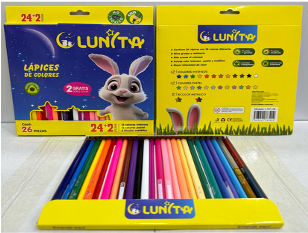 L101-26(Caja-72)12 COLORES INTENSOS
12 COLORES PASTEL
2 COLORES METALICO (GRATIS)