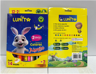 L140-14(Caja-48)LAPICES DE COLORES LUNITA JUMBO 12+2 PIEZAS