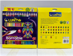 L150-40(Caja-40)LAPICES DE COLORES LUNITA BORRABLE 36+4 PIEZAS