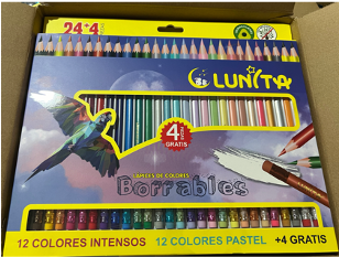 L151-28(Caja-72)LAPICES DE COLORES LUNITA BORRABLE 24+4 PIEZAS
12 INTENSOS + 12 PASTEL