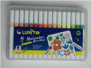 L250-48(Caja-32)MARCADOR ACRÍLICO
48 COLORES
PUNTA BALA
