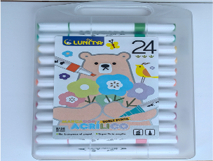 L252-24(Caja-36)MARCADOR ACRÍLICO
DOBLE PUNTA 24 COLORES
BARRIL GRUESA
PUNTA PINCEL Y CINCEL