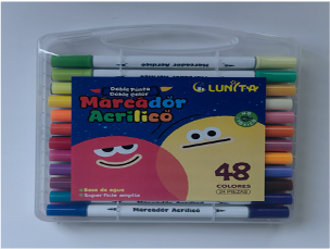 L253-48(Caja-48)MARCADOR ACRÍLICO
DOBLE PUNTA CON DOBLE COLOR PUNTA PINCEL
24 PZS = 48 COLORES
