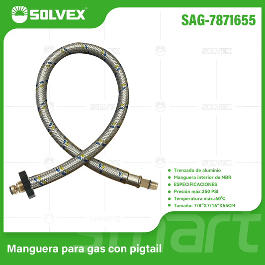 SAG-7871655 (Caja master 50)(MOQ 1 pz=1 bolsa) Manguera para gas con pigtail