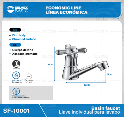 SF-10001-(Caja master 1 CTN=50 SKU)-(MOQ 1 SKU)-Llave individual para lavabo
Cuerpo de zinc