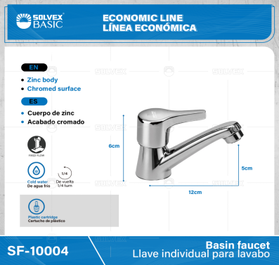 SF-10004-(Caja master 1 CTN=50 SKU)-(MOQ 1 SKU)-Llave individual para lavabo
Cuerpo de zinc