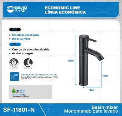 SF-11801-N-(Caja master 1 CTN=10 SKU)-(MOQ 1 SKU)-Monomando para lavabo
Cuerpo de acero inoxidable