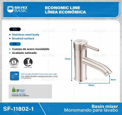 SF-11802-1-(Caja master 1 CTN=10 SKU)-(MOQ 1 SKU)-Monomando para lavabo
Cuerpo de acero inoxidable