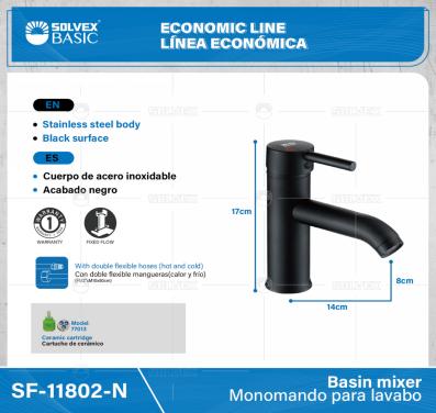 SF-11802-N-(Caja master 1 CTN=10 SKU)-(MOQ 1 SKU)-Monomando para lavabo
Cuerpo de acero inoxidable