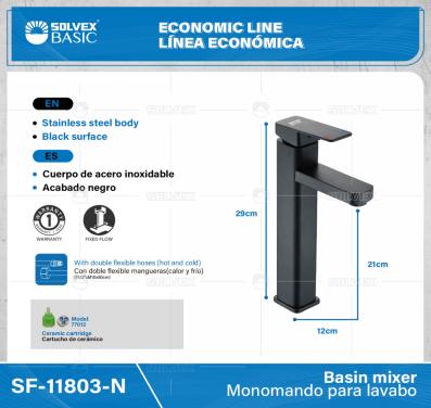 SF-11803-N-(Caja master 1 CTN=10 SKU)-(MOQ 1 SKU)-Monomando para lavabo
Cuerpo de acero inoxidable