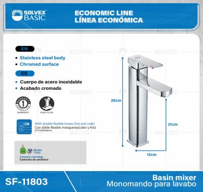SF-11803-(Caja master 1 CTN=10 SKU)-(MOQ 1 SKU)-Monomando para lavabo
Cuerpo de acero inoxidable