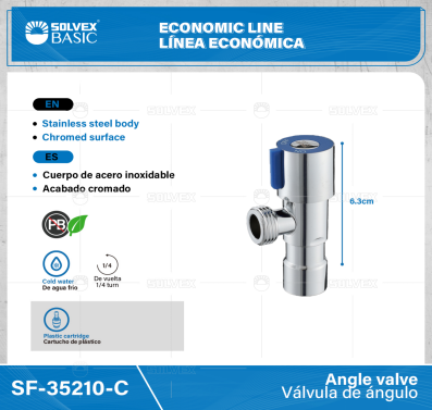 SF-35210-C-(Caja master 1 CTN=100 SKU)-(MOQ 1 SKU)-Válvula de ángulo
Cuerpo y maneral de acero inoxidable