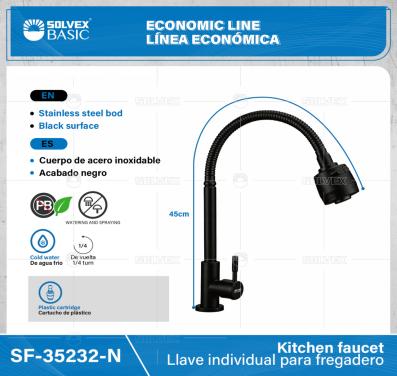 SF-35232-N-(Caja master 1 CTN=24 SKU)-(MOQ 1 SKU)-Llave individual para fregadero
Cuerpo y maneral de acero inoxidable