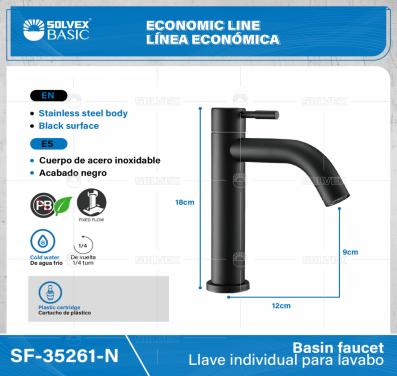 SF-35261-N-(Caja master 1 CTN=40 SKU)-(MOQ 1 SKU)-Llave individual para lavabo
Cuerpo de acero inoxidable