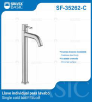 SF-35262-C (Caja master 40)(MOQ 1 pz=1 bolsa) Llave individual para lavabo Single cold basin faucet