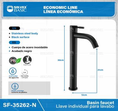 SF-35262-N-(Caja master 1 CTN=40 SKU)-(MOQ 1 SKU)-Llave individual para lavabo
Cuerpo de acero inoxidable