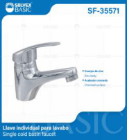 SF-35571 (Caja master 30)(MOQ 1 pz=1 caja) Llave individual para lavabo Single cold basin faucet