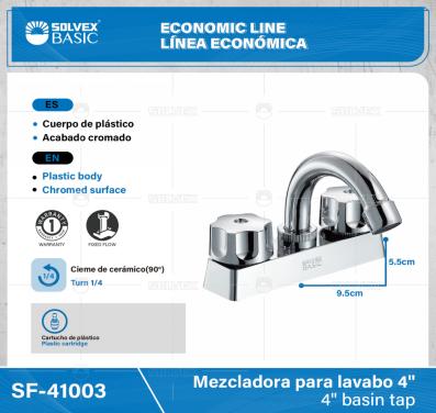 SF-41003-(Caja master 1 CTN=20 SKU)-(MOQ 1 SKU)-Mezcladora para lavabo 4"
Cuerpo,cartucho,manerales y cubierta de plástico
