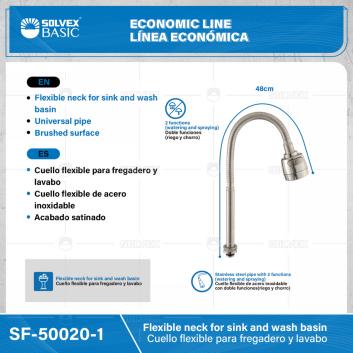 SF-50020-1-(Caja master 1 CTN=30 SKU)-(MOQ 1 SKU)-Cuello flexible para fregadero y lavabo
Cuello flexible de acero inoxidable