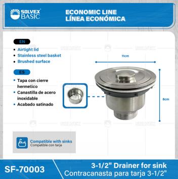SF-70003-(Caja master 1 CTN=100 SKU)-(MOQ 1 SKU)-Contracanasta para fregadero 3-1/2"
Acero inoxidable