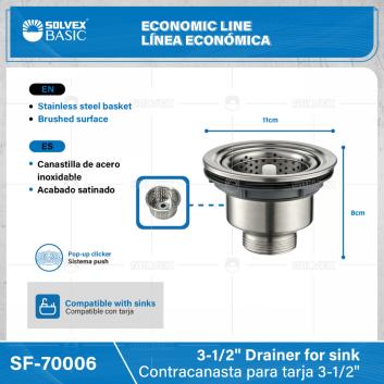 SF-70006-(Caja master 1 CTN=100 SKU)-(MOQ 1 SKU)-Contracanasta para tarja 3-1/2"
Canastilla de acero inoxidable