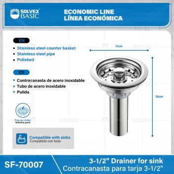 SF-70007-(Caja master 1 CTN=50 SKU)-(MOQ 1 SKU)-Contracanasta para tarja 3-1/2"
Contracanasta de acero inoxidable