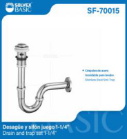 SF-70015 (Caja master 50)(MOQ 1 pz=1 caja) Desague y sifón juego 1-1/4'Drain and trap set 1-1/4"