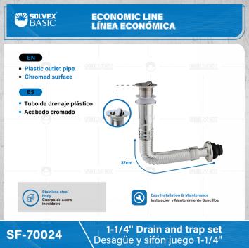 SF-70024-(Caja master 1 CTN=50 SKU)-(MOQ 1 SKU)-Juego de desagüe para lavabo 1-1/4"
Cuerpo de acero inoxidable
