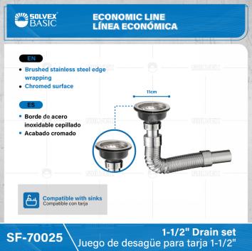 SF-70025-(Caja master 1 CTN=50 SKU)-(MOQ 1 SKU)-Juego de desagüe para fregadero 1-1/2"
Tubo de drenaje plástico 1-1/2"