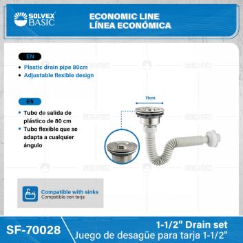 SF-70029-(Caja master 1 CTN=40 SKU)-(MOQ 1 SKU)-Juego de desagüe para fregadero 1-1/2"
Desagüe de acero inoxidable para fregadero 1-1/2"