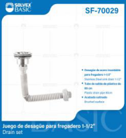 SF-70029 (Caja master 40)(MOQ 1 pz=1 bolsa) Juego de desague para fregadero 1-1/2 Drain set