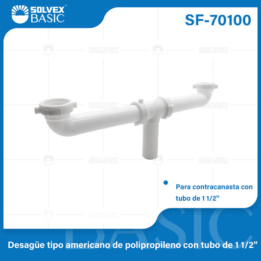 SF-70100 (Caja master 50)(MOQ 1pz=1bolsa) Desague tipo americano de polipropileno con tubo de 11/2