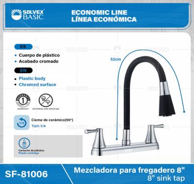 SF-81006-(Caja master 1 CTN=12 SKU)-(MOQ 1 SKU)-Mezcladora para fregadero 8"
Cuerpo de plástico