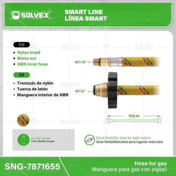 SNG-7871655-(Caja master 1 CTN=100 SKU)-(MOQ 1 SKU)-Manguera para gas con pigtail
Trenzado de nylón