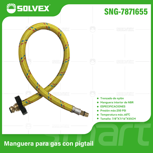 SNG-7871655 (Caja master 50)(MOQ 1 pz=1 bolsa) Manguera para gas con pigtail