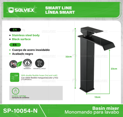 SP-10054-N-(Caja master 1 CTN=10 SKU)-(MOQ 1 SKU)-Monomando para lavabo
Cuerpo y cuello de acero inoxidable