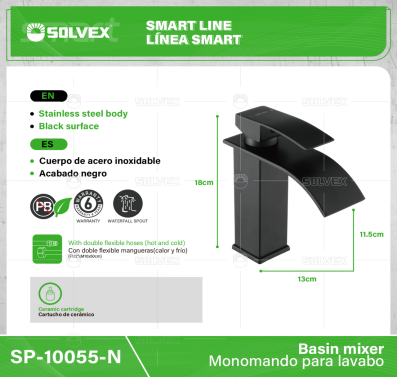 SP-10055-N-(Caja master 1 CTN=10 SKU)-(MOQ 1 SKU)-Monomando para lavabo
Cuerpo y cuello de acero inoxidable