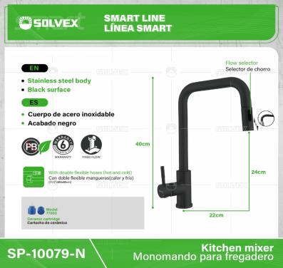 SP-10079-N-(Caja master 1 CTN=6 SKU)-(MOQ 1 SKU)-Monomando para fregadero
Cuerpo y maneral de acero inoxidable