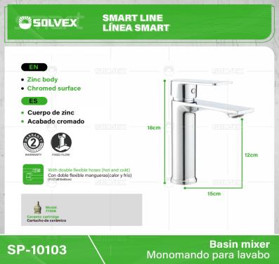 SP-10103-(Caja master 1 CTN=10 SKU)-(MOQ 1 SKU)-Monomando para lavabo
Cuerpo de aleación de zinc
