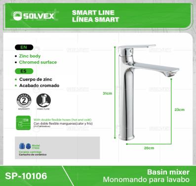 SP-10106-(Caja master 1 CTN=10 SKU)-(MOQ 1 SKU)-Monomando para lavabo
Cuerpo de aleación de zinc