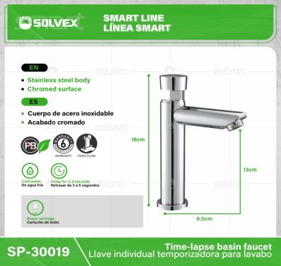 SP-30019-(Caja master 1 CTN=20 SKU)-(MOQ 1 SKU)-Llave individual temporizadora para lavabo
cuerpo de acero inoxidable
