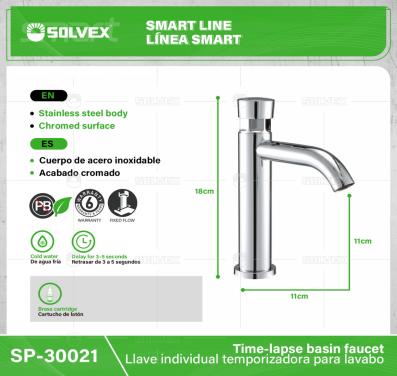 SP-30021-(Caja master 1 CTN=20 SKU)-(MOQ 1 SKU)-Llave individual temporizadora para lavabo
cuerpo de acero inoxidable