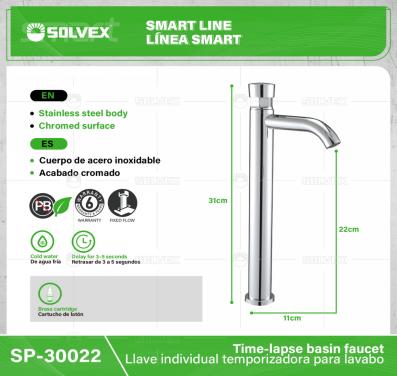 SP-30022-(Caja master 1 CTN=20 SKU)-(MOQ 1 SKU)-Llave individual temporizadora para lavabo
cuerpo de acero inoxidable