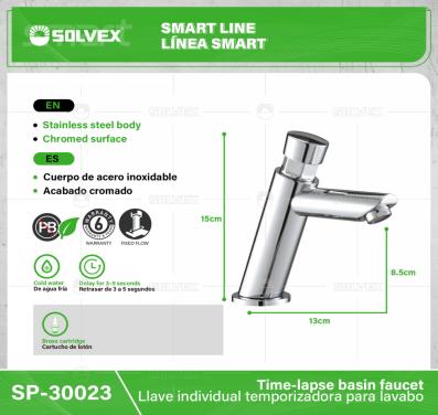 SP-30023-(Caja master 1 CTN=20 SKU)-(MOQ 1 SKU)-Llave individual temporizadora para lavabo
cuerpo de acero inoxidable