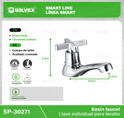 SP-30271-(Caja master 1 CTN=50 SKU)-(MOQ 1 SKU)-Llave individual para lavabo
Cuerpo de latón