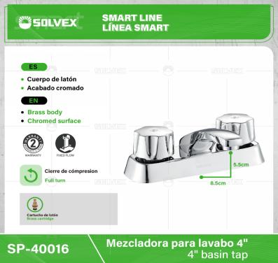 SP-40016-(Caja master 1 CTN=20 SKU)-(MOQ 1 SKU)-Mezcladora para lavabo 4"
Cuerpo de latón
